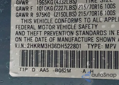 2013 Honda Cr-V Lx from USA, damaged, VIN 2HKRM3H36DH522801